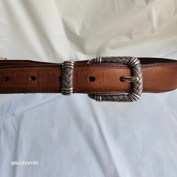 Territory Ahead Brown Braided Rainbow Leather Belt Sz 32 Silver Buckle - Picture 2 of 5